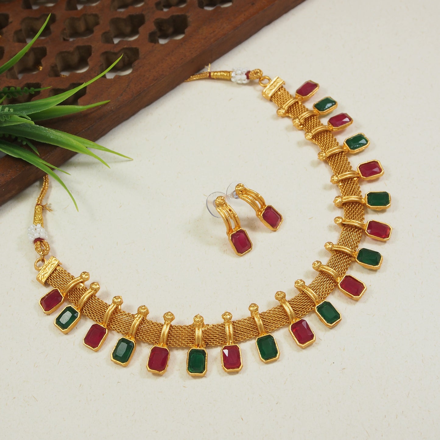 Royal Gemstone Temple Jewellery Set