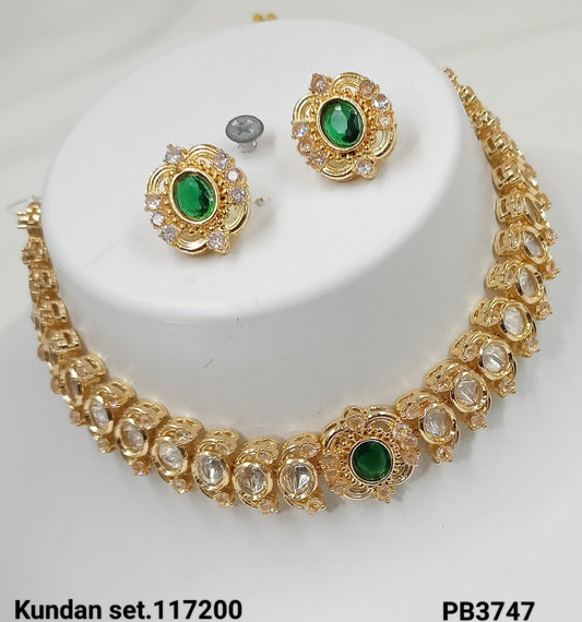 Kundan Necklace Set with Green Stones