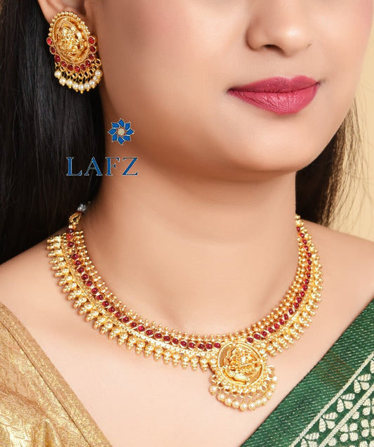 Ruby Radiance Temple Jewellery Set